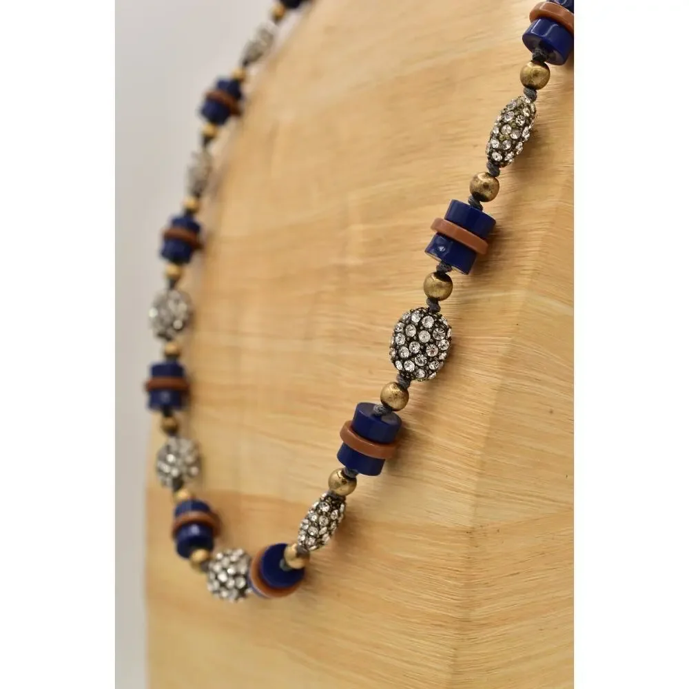 J.Crew Beaded Necklace Blue Brown Lucite Rhinestone Crystal Chunky NWT BinBJ